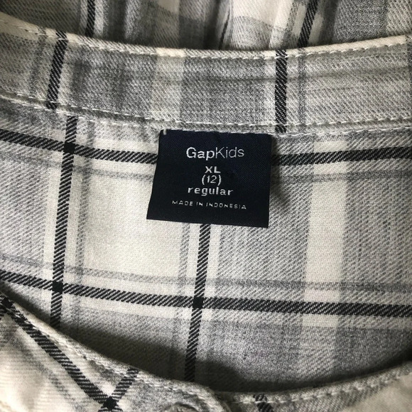Gap kids plaid flannel Belted dress gray white - Picture 3 of 3